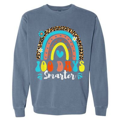100 Days Smarter Rainbow Leopard Happy 100th Day Of School Garment-Dyed Sweatshirt