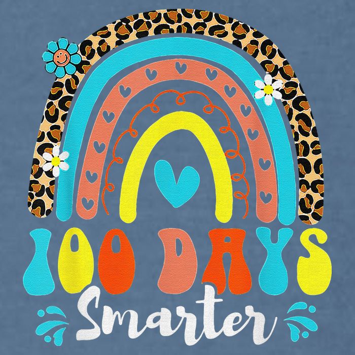 100 Days Smarter Rainbow Leopard Happy 100th Day Of School Garment-Dyed Sweatshirt