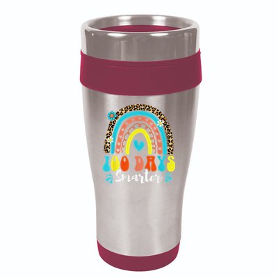 100 Days Smarter Rainbow Leopard Happy 100th Day Of School 16oz Travel Tumbler