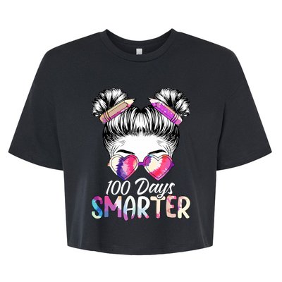 100 Days Smarter Messy Bun Bella+Canvas Jersey Crop Tee