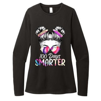 100 Days Smarter Messy Bun Womens CVC Long Sleeve Shirt