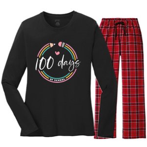 100 Days Teacher 100 Days Of School Women's Long Sleeve Flannel Pajama Set 