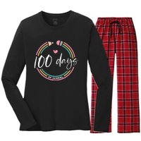 100 Days Teacher 100 Days Of School Women's Long Sleeve Flannel Pajama Set 