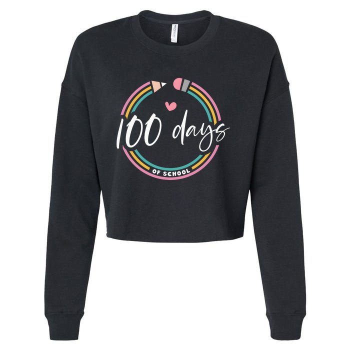 100 Days Teacher 100 Days Of School Cropped Pullover Crew