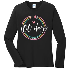 100 Days Teacher 100 Days Of School Ladies Long Sleeve Shirt