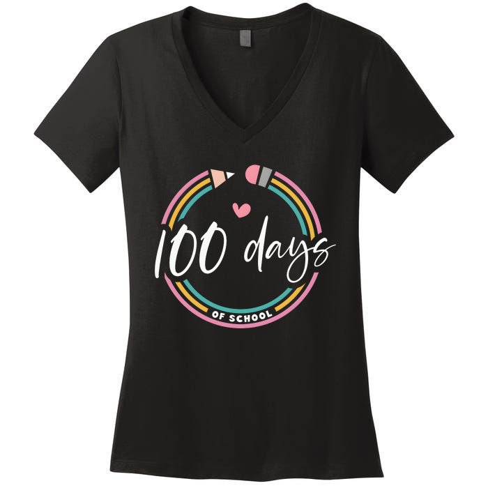 100 Days Teacher 100 Days Of School Women's V-Neck T-Shirt