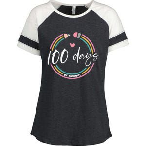 100 Days Teacher 100 Days Of School Enza Ladies Jersey Colorblock Tee