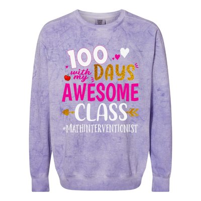 100 Days With My Awesome Class Math Interventionist School Gift Colorblast Crewneck Sweatshirt