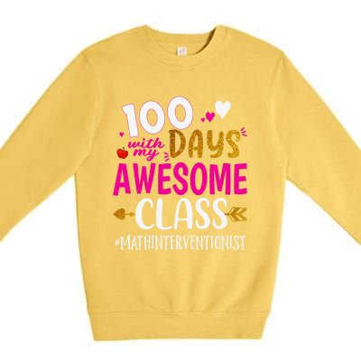 100 Days With My Awesome Class Math Interventionist School Gift Premium Crewneck Sweatshirt