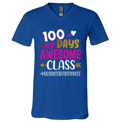 100 Days With My Awesome Class Math Interventionist School Gift V-Neck T-Shirt