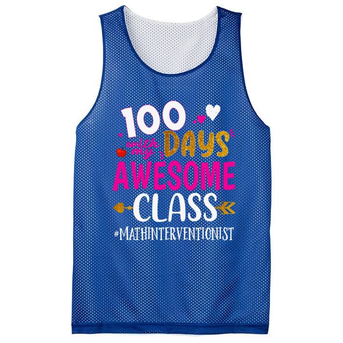 100 Days With My Awesome Class Math Interventionist School Gift Mesh Reversible Basketball Jersey Tank