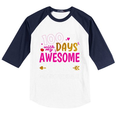 100 Days With My Awesome Class Math Interventionist School Gift Baseball Sleeve Shirt