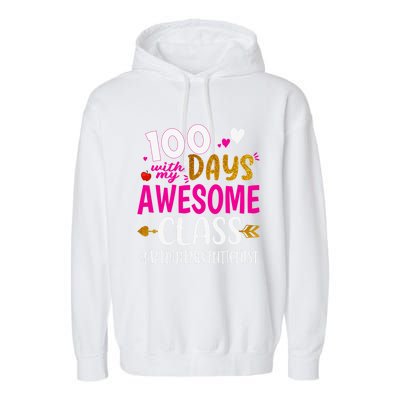 100 Days With My Awesome Class Math Interventionist School Gift Garment-Dyed Fleece Hoodie