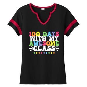 100 Days With My Awesome Class Teachers 100th Day Of School Cute Gift Ladies Halftime Notch Neck Tee