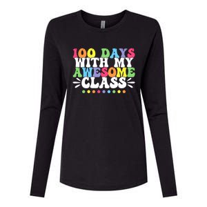 100 Days With My Awesome Class Teachers 100th Day Of School Cute Gift Womens Cotton Relaxed Long Sleeve T-Shirt