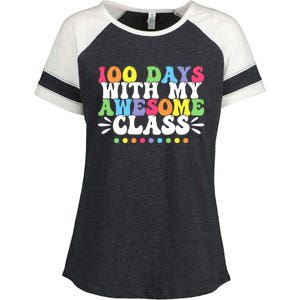 100 Days With My Awesome Class Teachers 100th Day Of School Cute Gift Enza Ladies Jersey Colorblock Tee