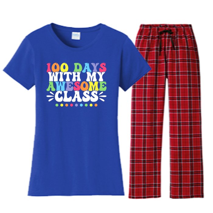 100 Days With My Awesome Class Teachers 100th Day Of School Cute Gift Women's Flannel Pajama Set