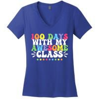 100 Days With My Awesome Class Teachers 100th Day Of School Cute Gift Women's V-Neck T-Shirt