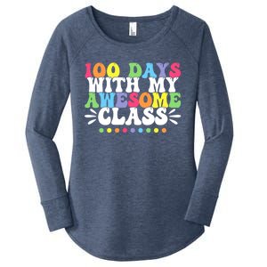 100 Days With My Awesome Class Teachers 100th Day Of School Cute Gift Women's Perfect Tri Tunic Long Sleeve Shirt