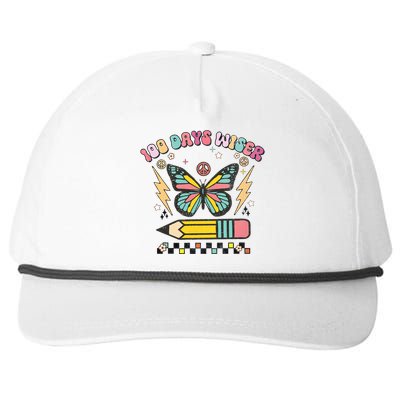 100 Days Wiser 100 Days Of School Celebrate Butterfly Snapback Five-Panel Rope Hat