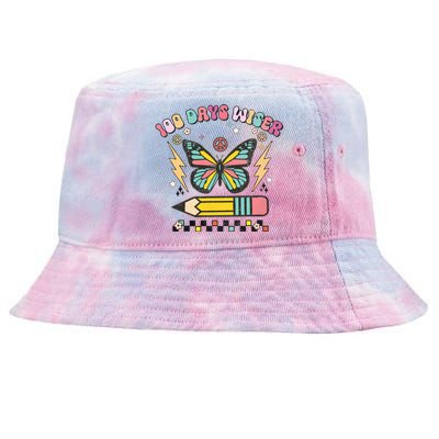 100 Days Wiser 100 Days Of School Celebrate Butterfly Tie-Dyed Bucket Hat