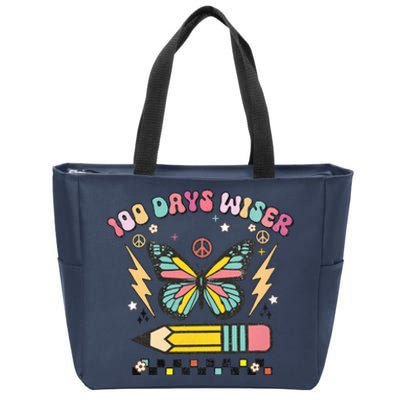 100 Days Wiser 100 Days Of School Celebrate Butterfly Zip Tote Bag