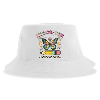 100 Days Wiser 100 Days Of School Celebrate Butterfly Sustainable Bucket Hat