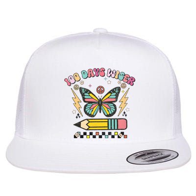 100 Days Wiser 100 Days Of School Celebrate Butterfly Flat Bill Trucker Hat