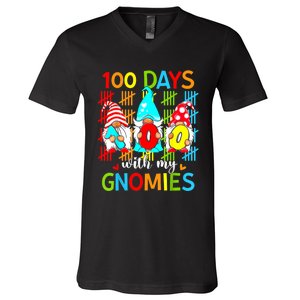 100 Days With My Gnomies Teacher 100th Day Of School Gnome V-Neck T-Shirt