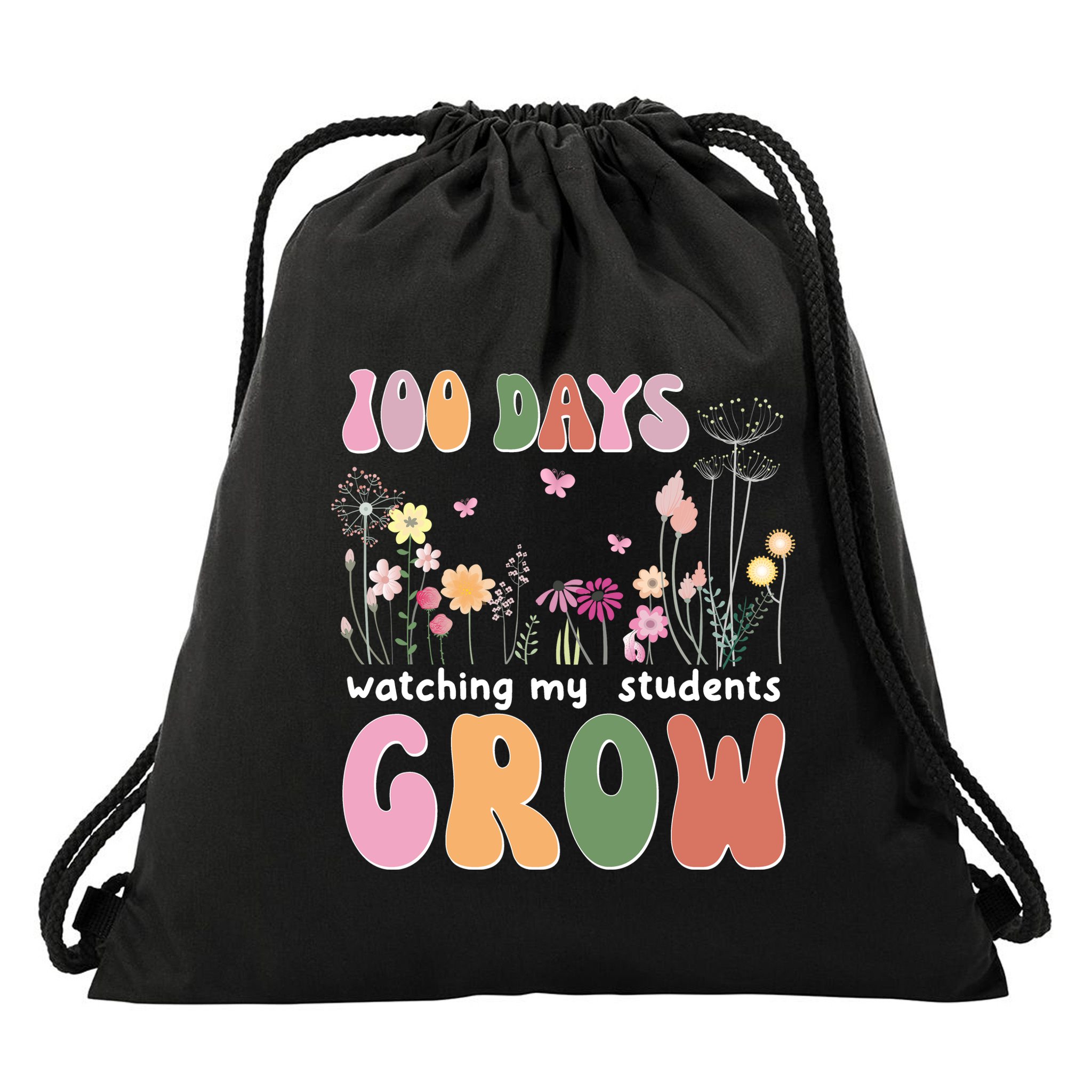 100 Days Watching My Students Grow Floral Drawstring Bag