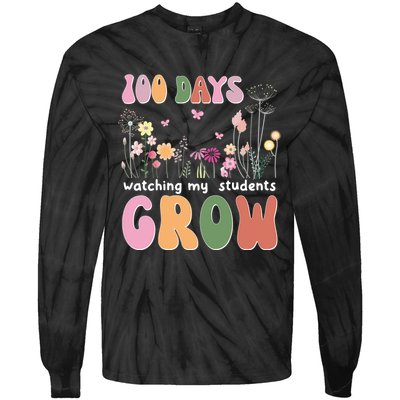 100 Days Watching My Students Grow Floral Tie-Dye Long Sleeve Shirt
