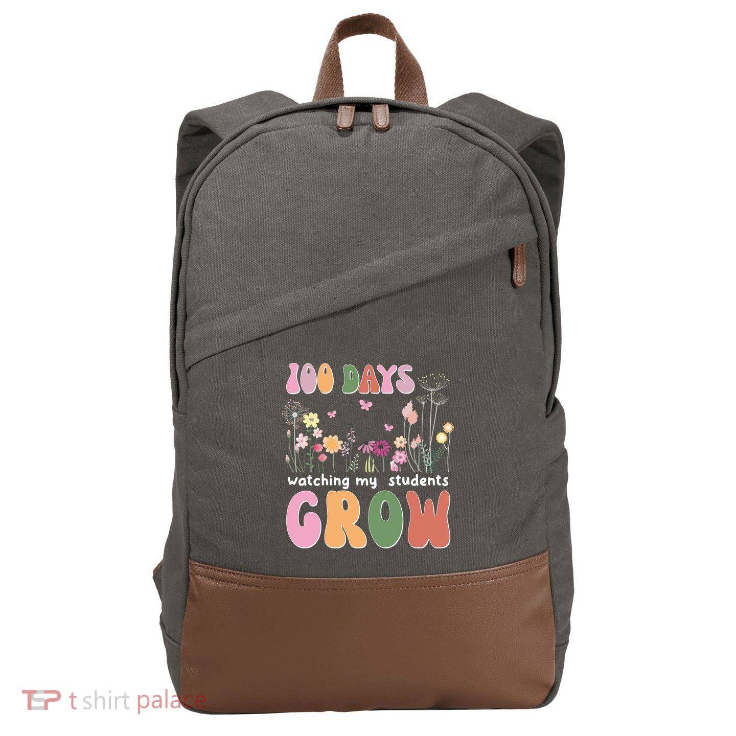100 Days Watching My Students Grow Floral Cotton Canvas Backpack