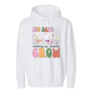 100 Days Watching My Students Grow Floral Garment-Dyed Fleece Hoodie