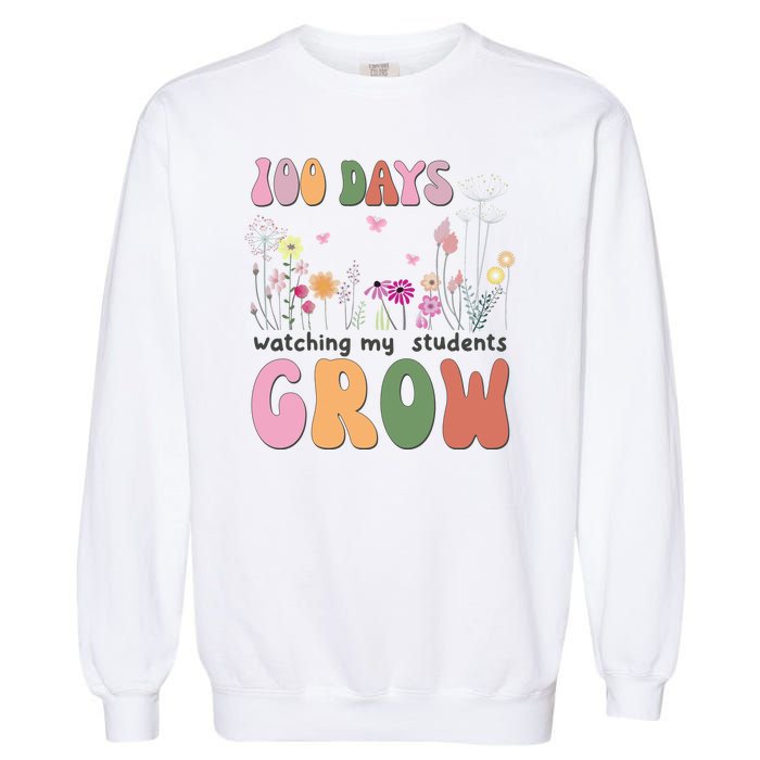 100 Days Watching My Students Grow Floral Garment-Dyed Sweatshirt