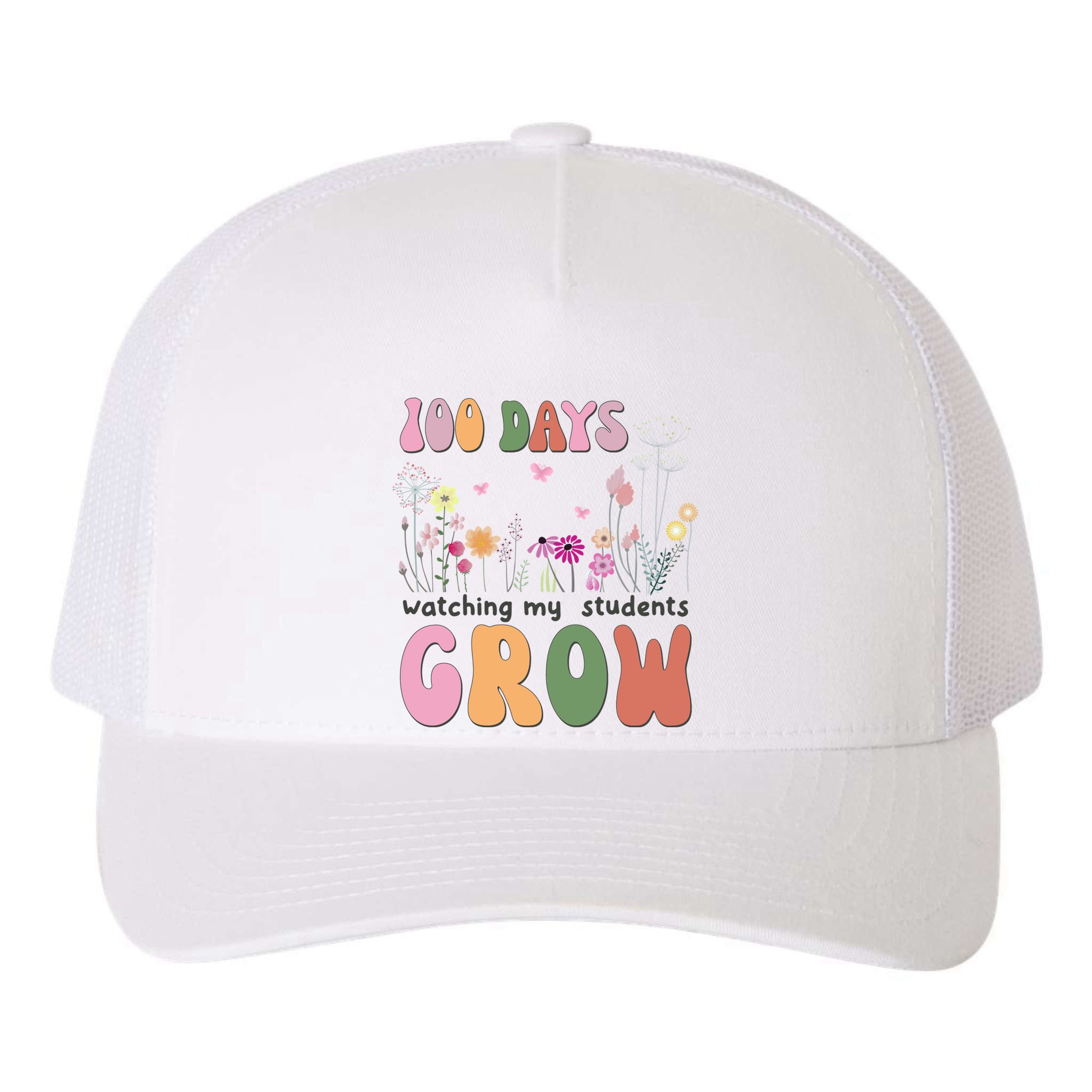 100 Days Watching My Students Grow Floral Yupoong Adult 5-Panel Trucker Hat