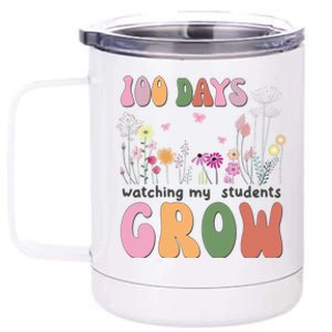 100 Days Watching My Students Grow Floral 12 oz Stainless Steel Tumbler Cup