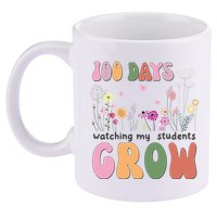 100 Days Watching My Students Grow Floral 11oz C Handle Ceramic Mug