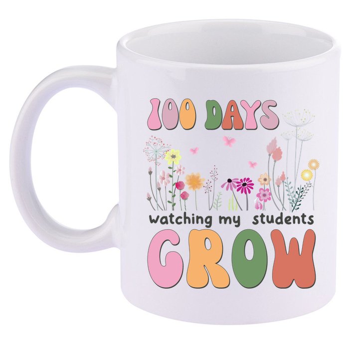 100 Days Watching My Students Grow Floral 11oz C Handle Ceramic Mug