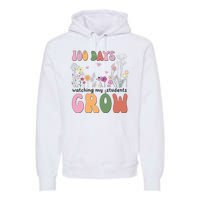 100 Days Watching My Students Grow Floral Premium Hoodie