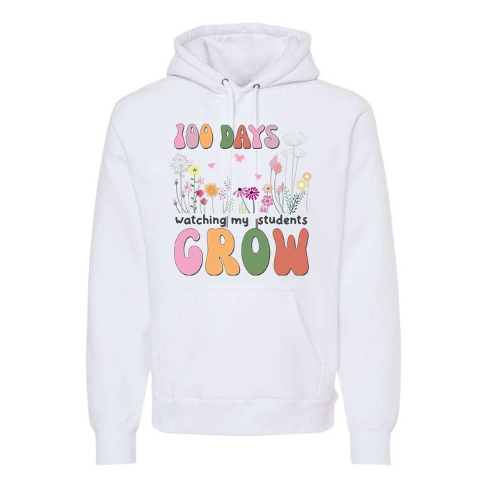 100 Days Watching My Students Grow Floral Premium Hoodie