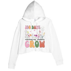 100 Days Watching My Students Grow Floral Crop Fleece Hoodie