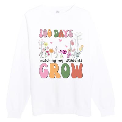 100 Days Watching My Students Grow Floral Premium Crewneck Sweatshirt