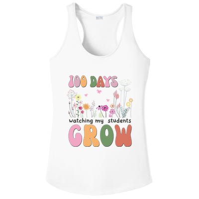 100 Days Watching My Students Grow Floral Ladies PosiCharge Competitor Racerback Tank