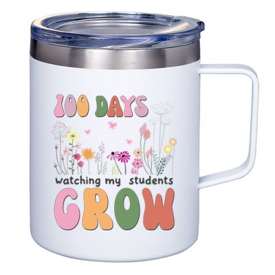 100 Days Watching My Students Grow Floral 12oz Stainless Steel Coffee Mug