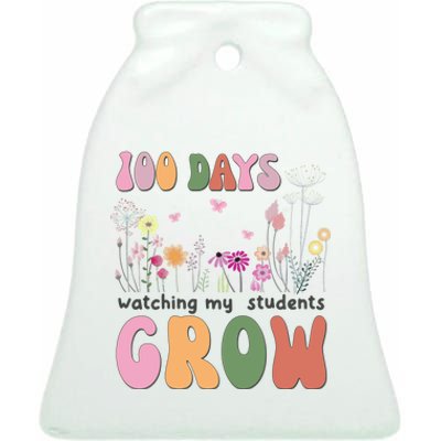 100 Days Watching My Students Grow Floral Ceramic Bell Ornament