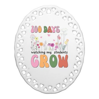 100 Days Watching My Students Grow Floral Ceramic Oval Ornament