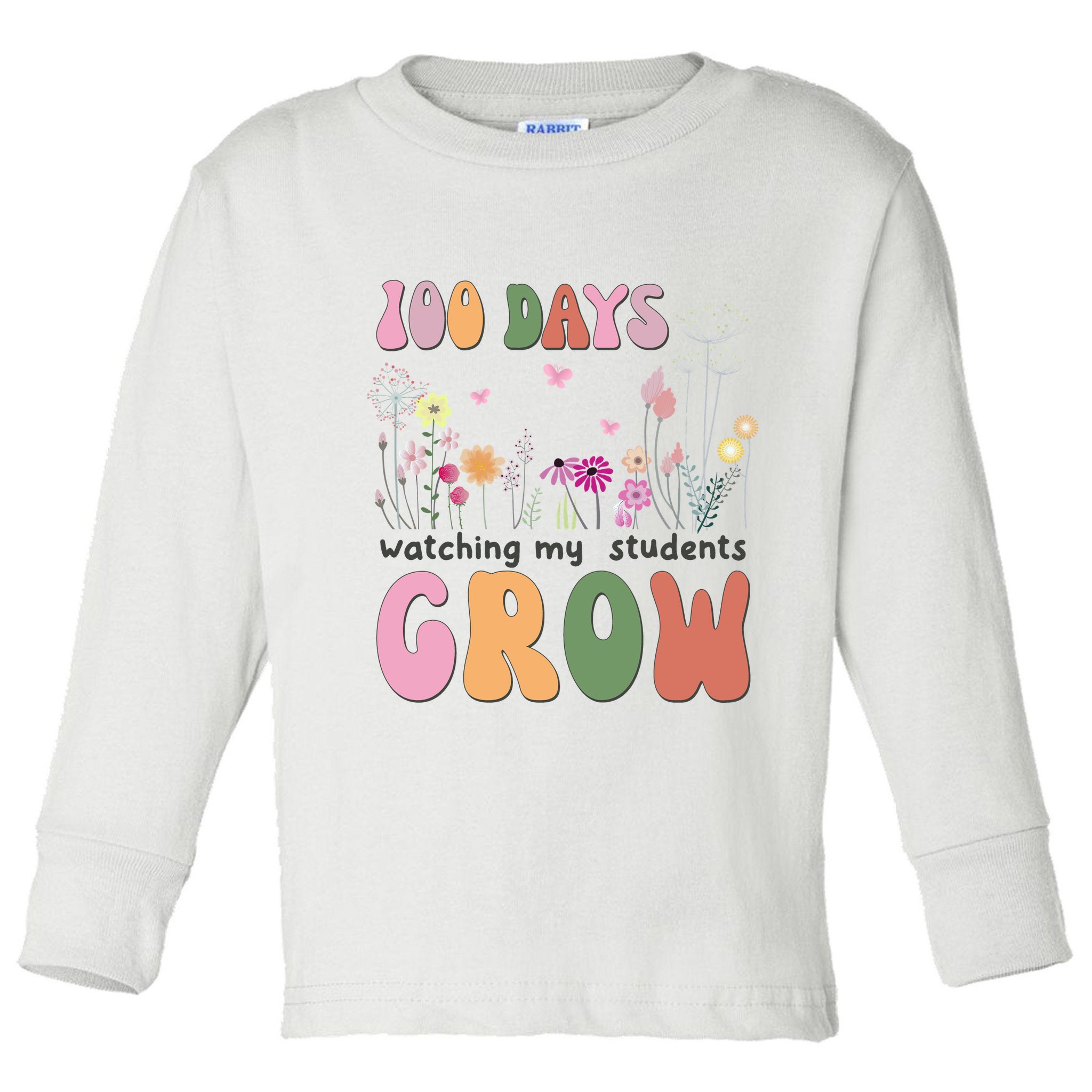 100 Days Watching My Students Grow Floral Toddler Long Sleeve Shirt