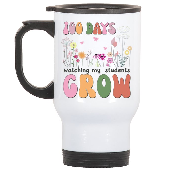 100 Days Watching My Students Grow Floral Stainless Steel Travel Mug