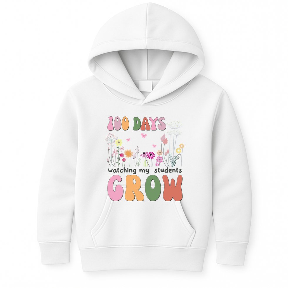 100 Days Watching My Students Grow Floral Kids Hoodie
