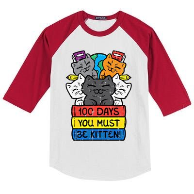 100 Days You Must Be Kitten Cats On Books 100th Day School Gift Kids Colorblock Raglan Jersey